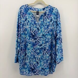 Swimsuits For All Tie Dye Swim Top Blue White Purple‎ Size 20 Long Sleeve